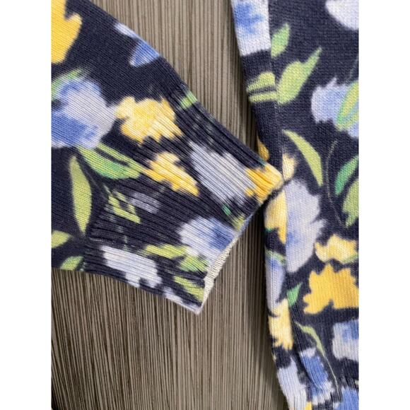 LL Bean Womens Blue Floral Full Button Cardigan Size Small Supima Cotton Spring - Picture 4 of 6
